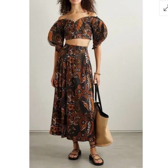 NWT Mara Hoffman Juana Black & Brown Abstract Print Cropped Top reg $295 size 0 - Picture 2 of 15